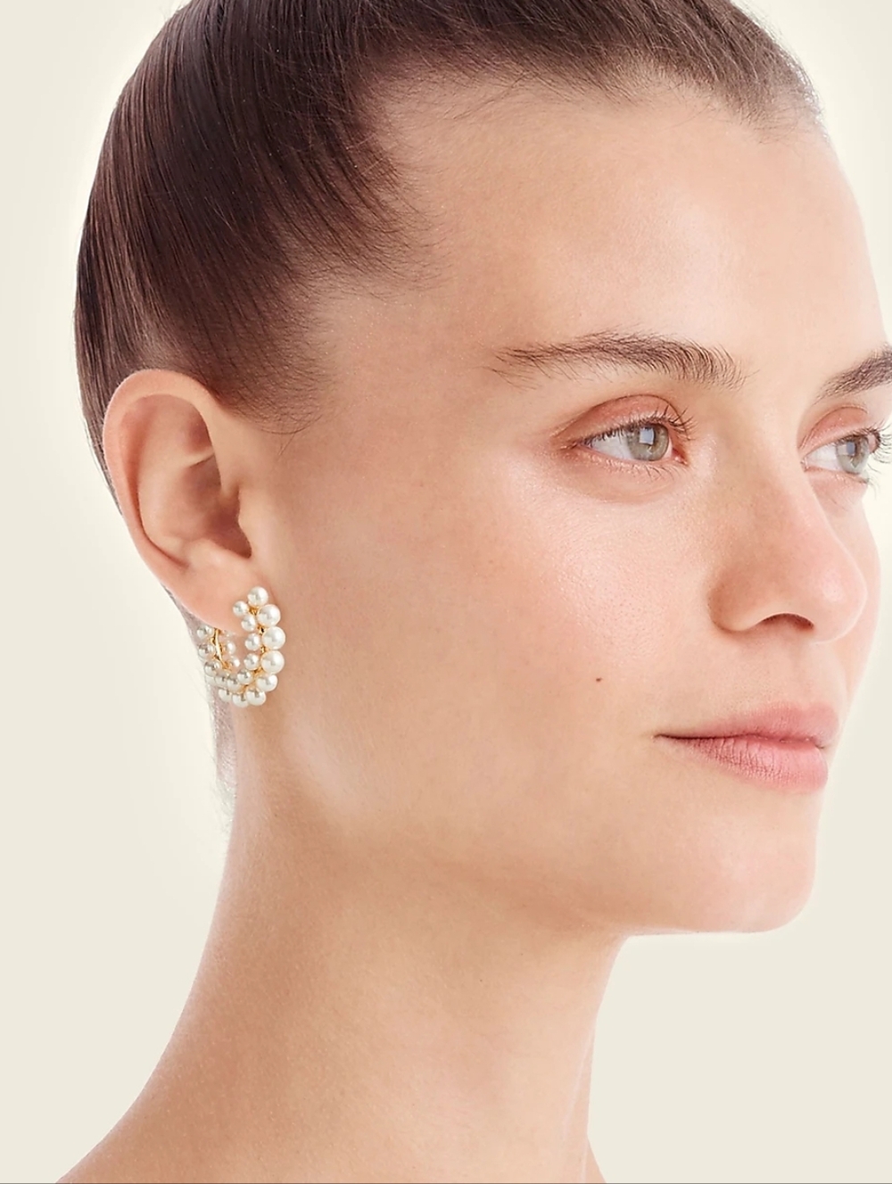 BN J Crew layered mini-pearl goldtone hoop earrings